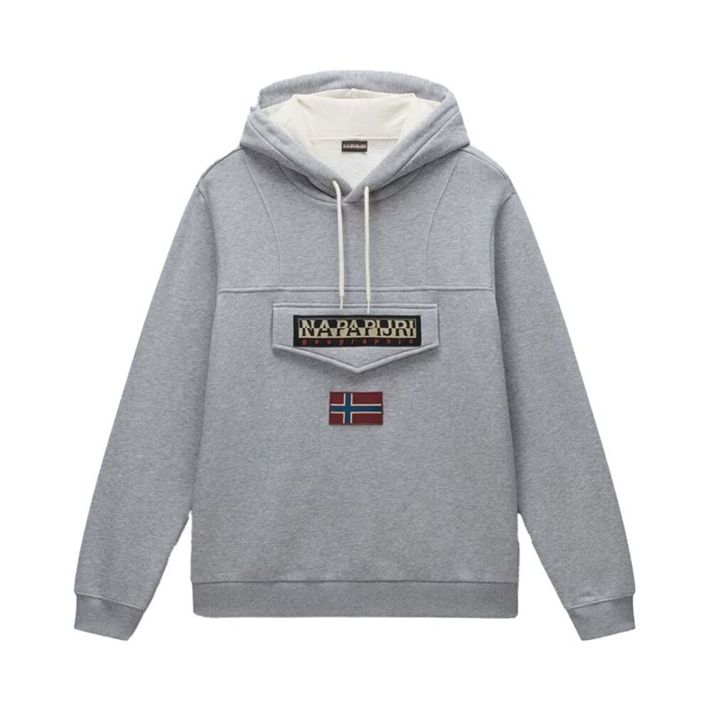 Napapijri Mens Logo Cotton Hoodie / Grey Marl